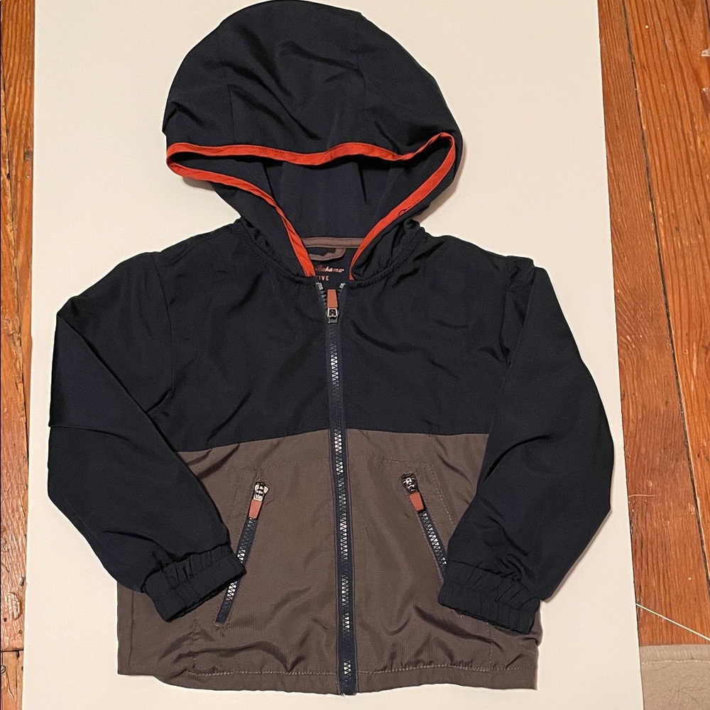 Tommy Bahama ACTIVE Boys Size XS(4) Navy & Gray Hooded Zip Up Jacket Orange Trim